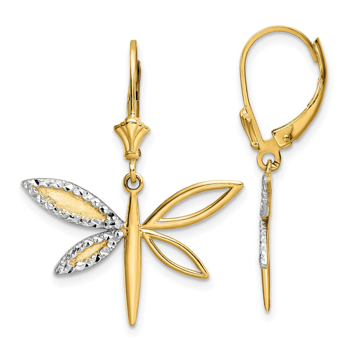 14k & White Rhodium D/C Dragonfly Leverback Earrings-TM799