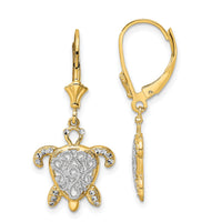 14k & White Rhodium D/C Filigree Turtle Leverback Earrings-TM801