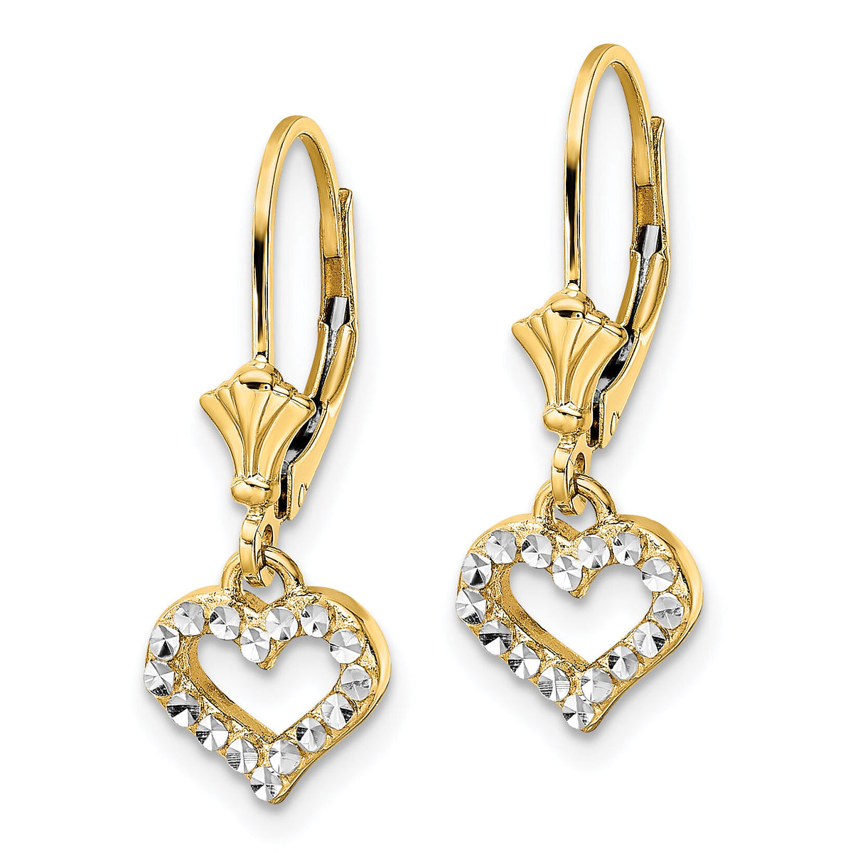 14k & White Rhodium D/C Heart Leverback Earrings-TM802