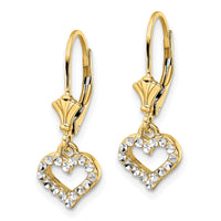 14k & White Rhodium D/C Heart Leverback Earrings-TM802