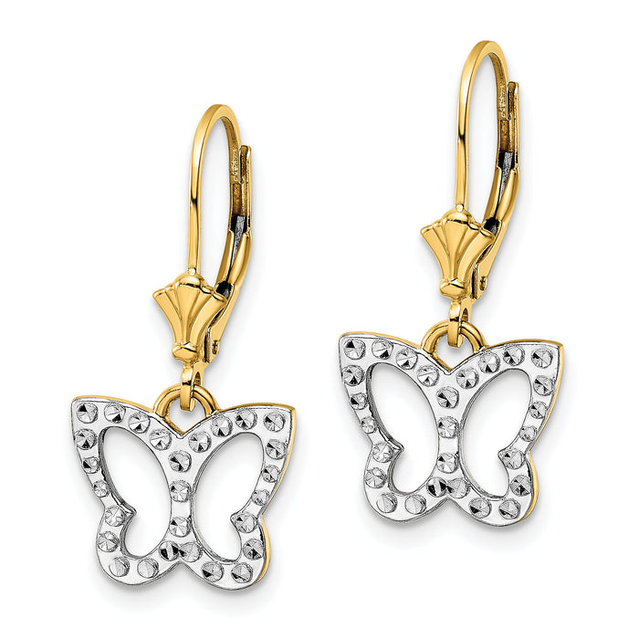 14k & White Rhodium D/C Butterfly Leverback Earrings-TM804
