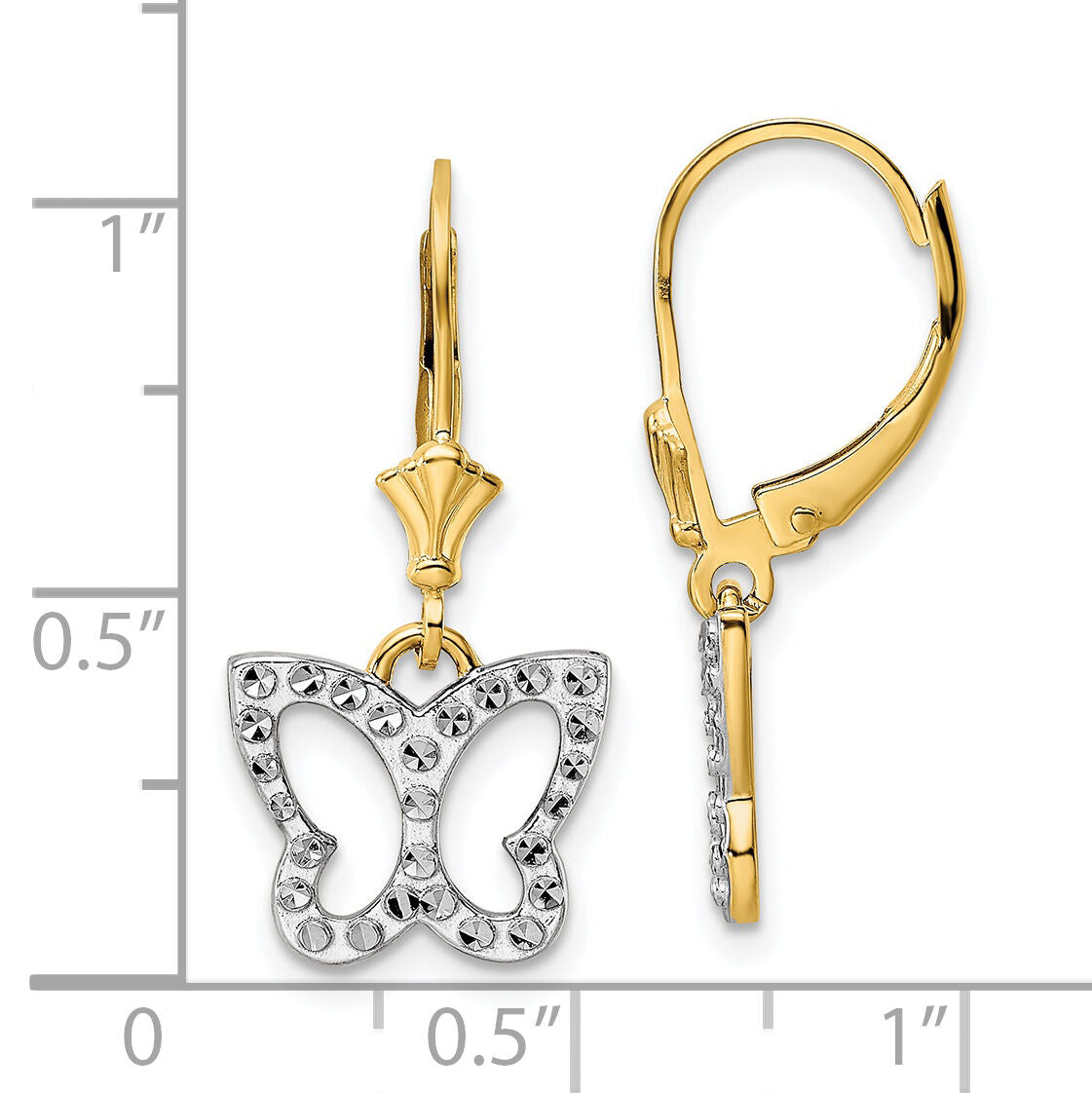 14k & White Rhodium D/C Butterfly Leverback Earrings-TM804
