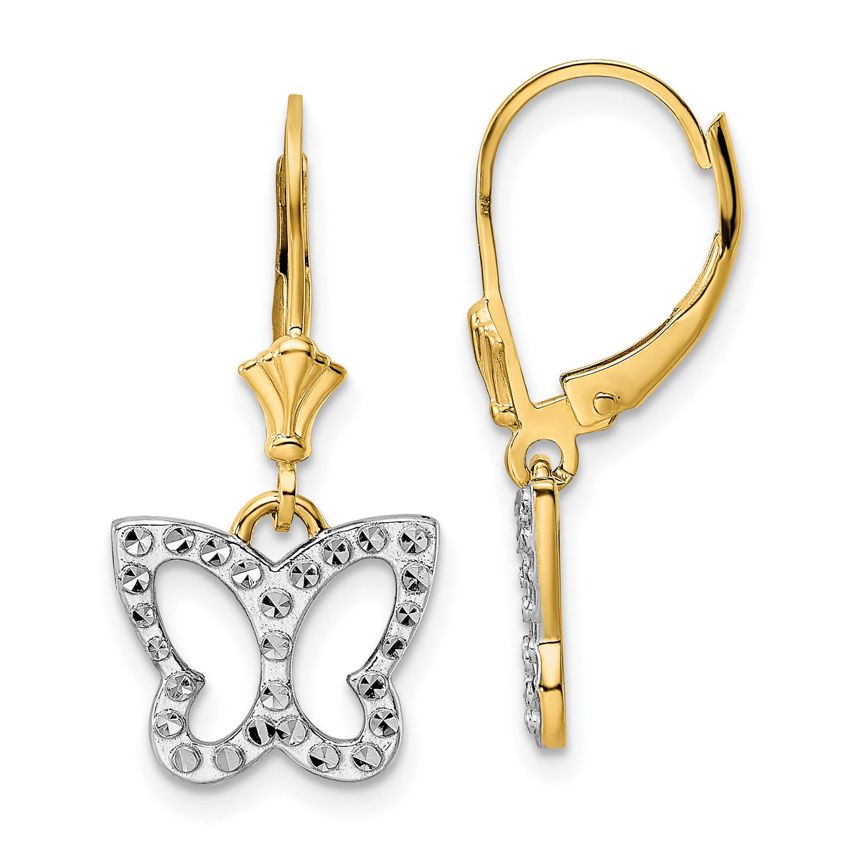 14k & White Rhodium D/C Butterfly Leverback Earrings-TM804