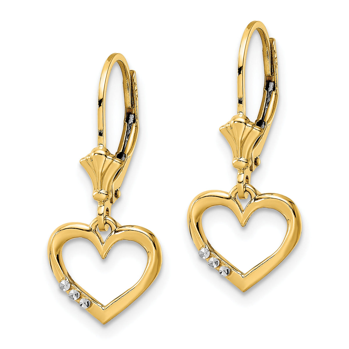 14k & White Rhodium D/C Heart Leverback Earrings-TM805
