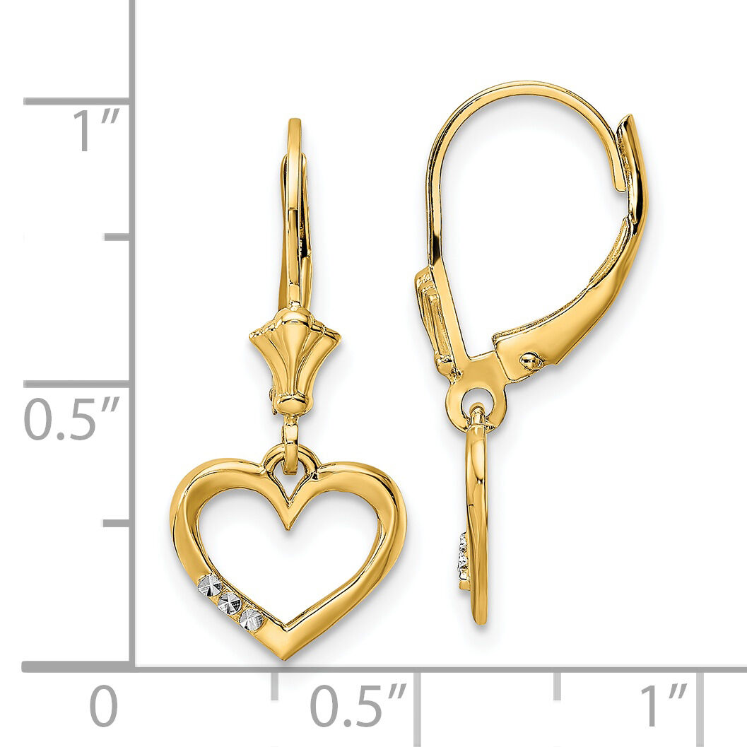 14k & White Rhodium D/C Heart Leverback Earrings-TM805
