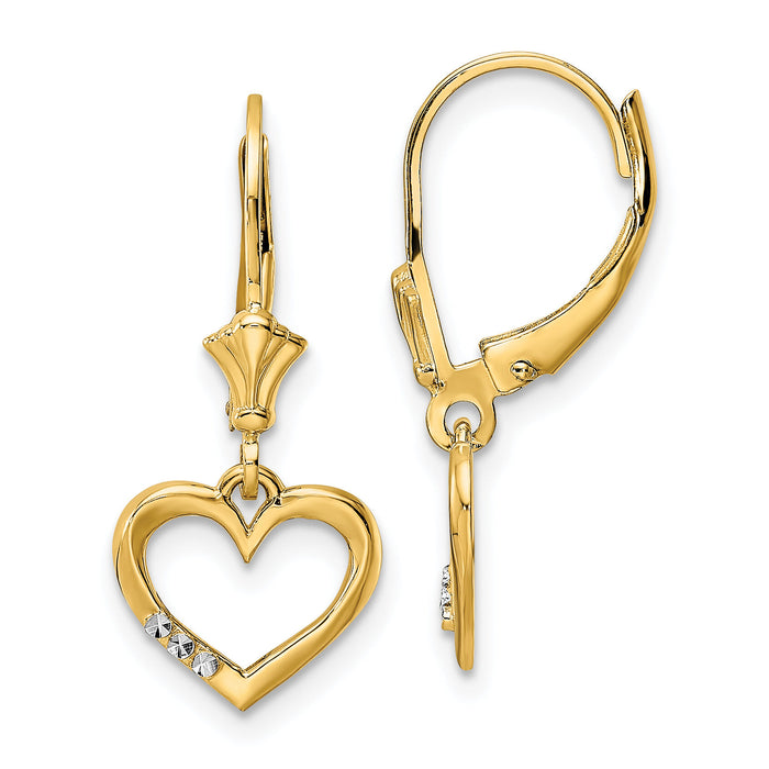 14k & White Rhodium D/C Heart Leverback Earrings-TM805