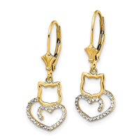 14k & White Rhodium D/C Cat Heart Leverback Earrings-TM806