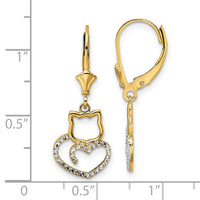 14k & White Rhodium D/C Cat Heart Leverback Earrings-TM806