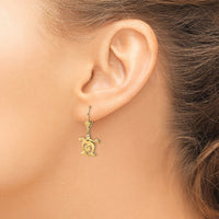 14k & White Rhodium D/C Floral Turtle Leverback Earrings-TM807