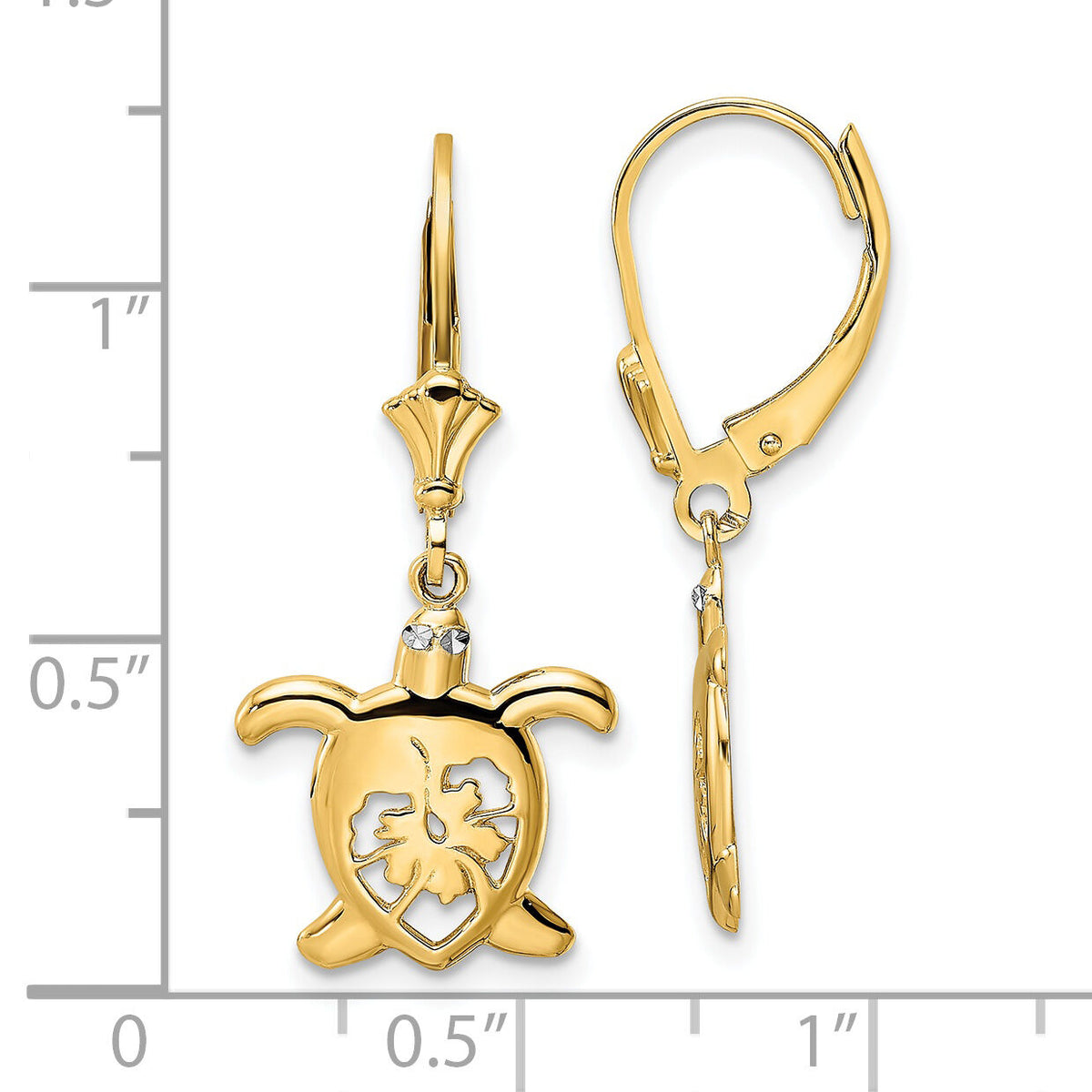 14k & White Rhodium D/C Floral Turtle Leverback Earrings-TM807