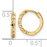 14k Diamond-cut 2x12mm Hinged Hoop Earrings-TM808