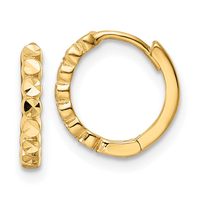 14k Diamond-cut 2x12mm Hinged Hoop Earrings-TM808
