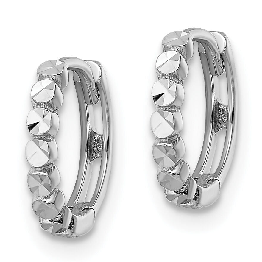 14k White Gold Diamond-cut 2x12mm Hinged Hoop Earrings-TM808W