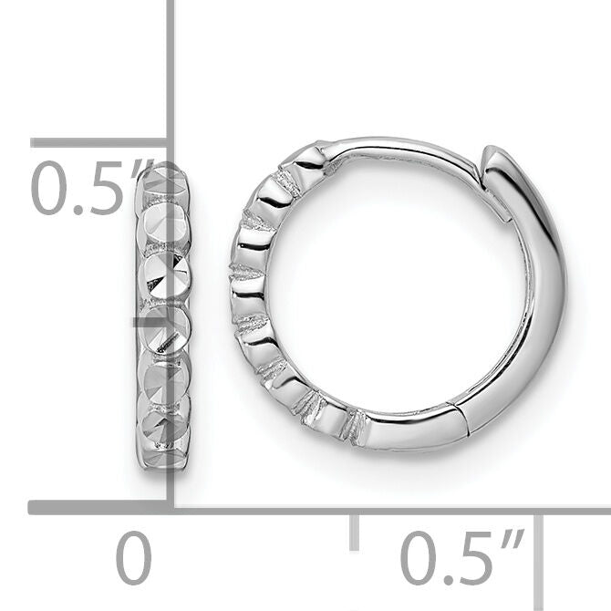 14k White Gold Diamond-cut 2x12mm Hinged Hoop Earrings-TM808W