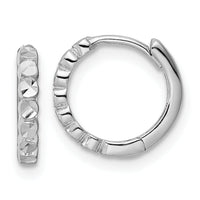 14k White Gold Diamond-cut 2x12mm Hinged Hoop Earrings-TM808W