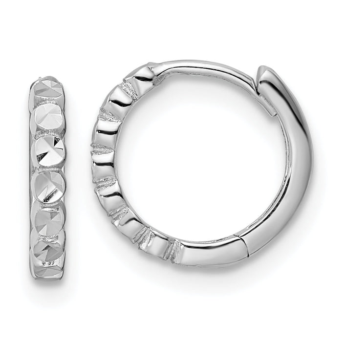 14k White Gold Diamond-cut 2x12mm Hinged Hoop Earrings-TM808W