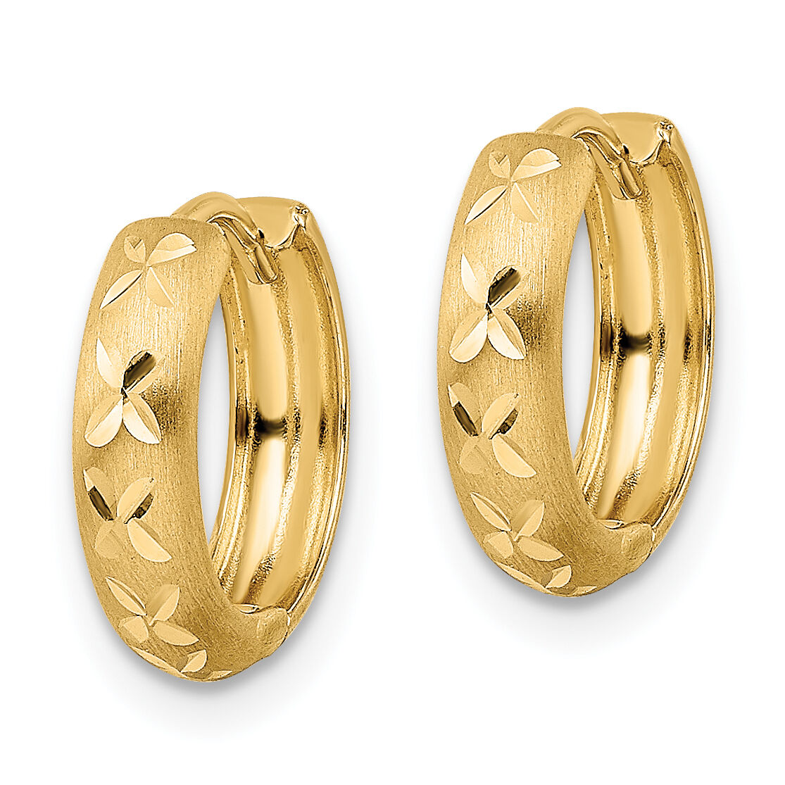 14k Diamond-cut X Satin 3x13mm Hinged Hoop Earrings-TM809