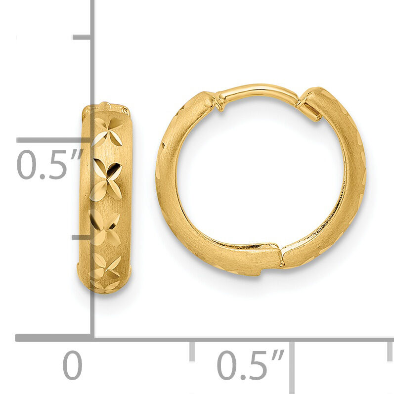14k Diamond-cut X Satin 3x13mm Hinged Hoop Earrings-TM809