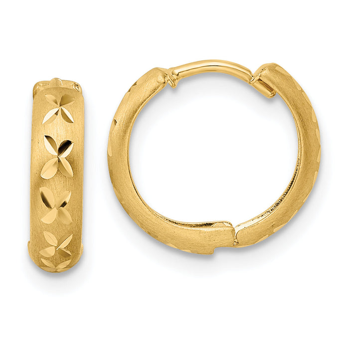 14k Diamond-cut X Satin 3x13mm Hinged Hoop Earrings-TM809