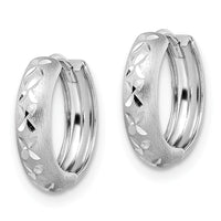 14k White Gold Diamond-cut X Satin 3x13mm Hinged Hoop Earrings-TM809W