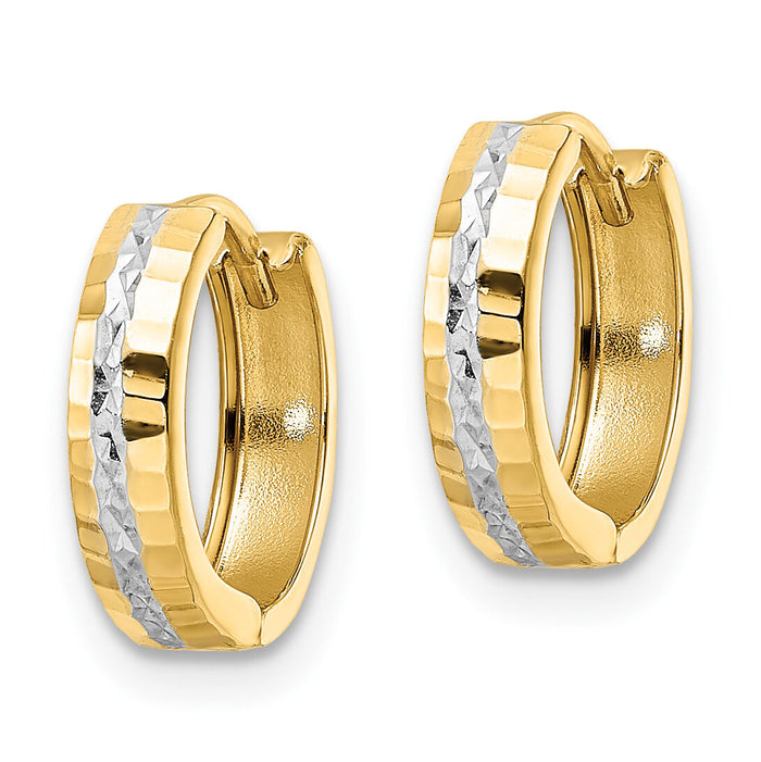 14k w/Rhodium Diamond-cut 3x12mm Hinged Hoop Earrings-TM810