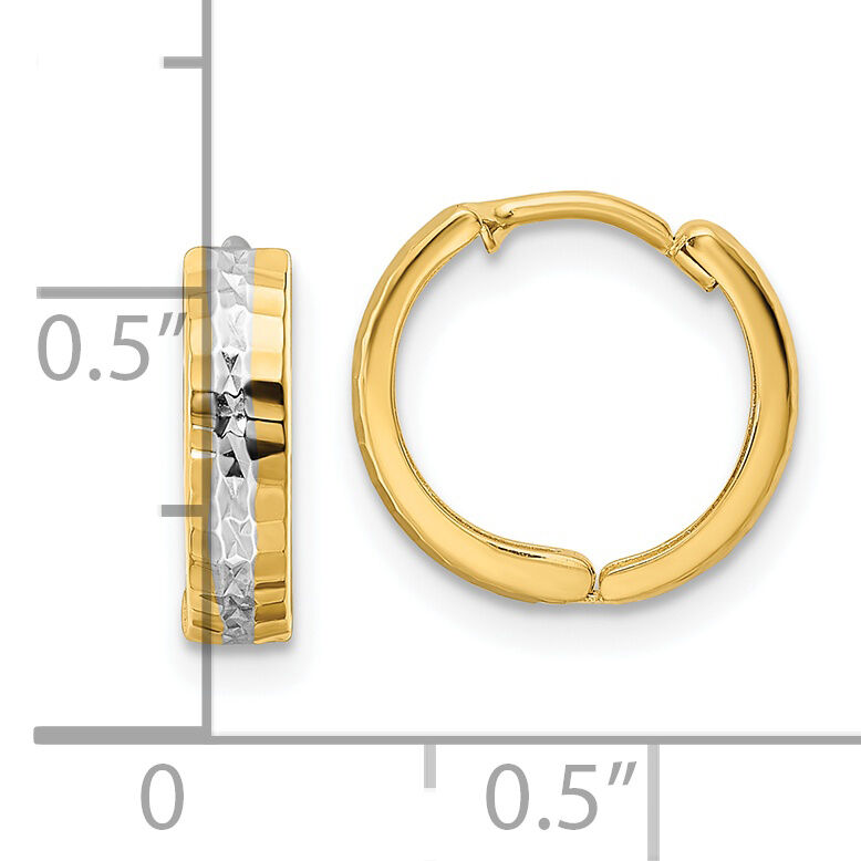 14k w/Rhodium Diamond-cut 3x12mm Hinged Hoop Earrings-TM810