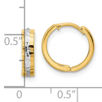 14k w/Rhodium Diamond-cut 3x12mm Hinged Hoop Earrings-TM810