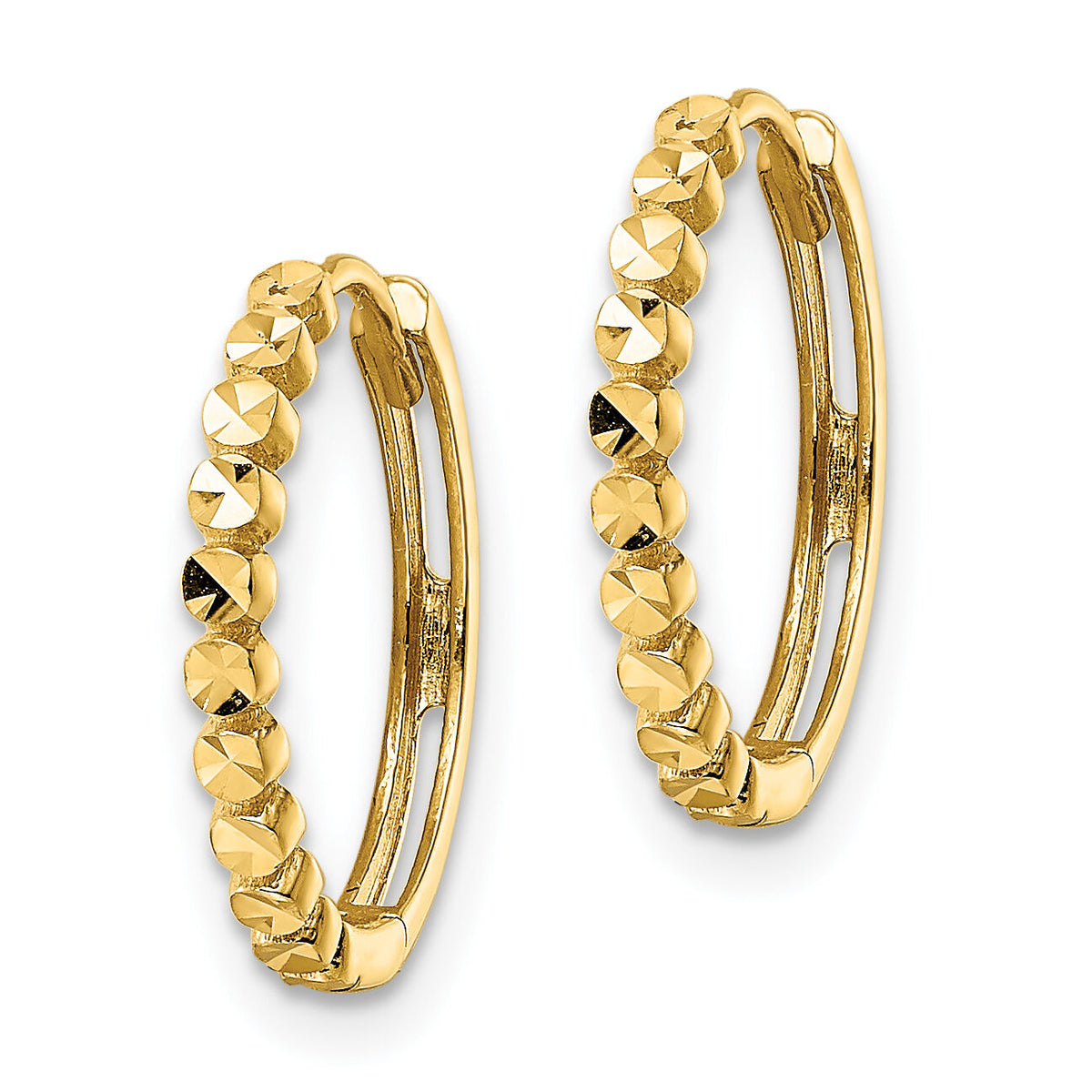 14k Diamond-cut 2x16mm Hinged Hoop Earrings-TM812