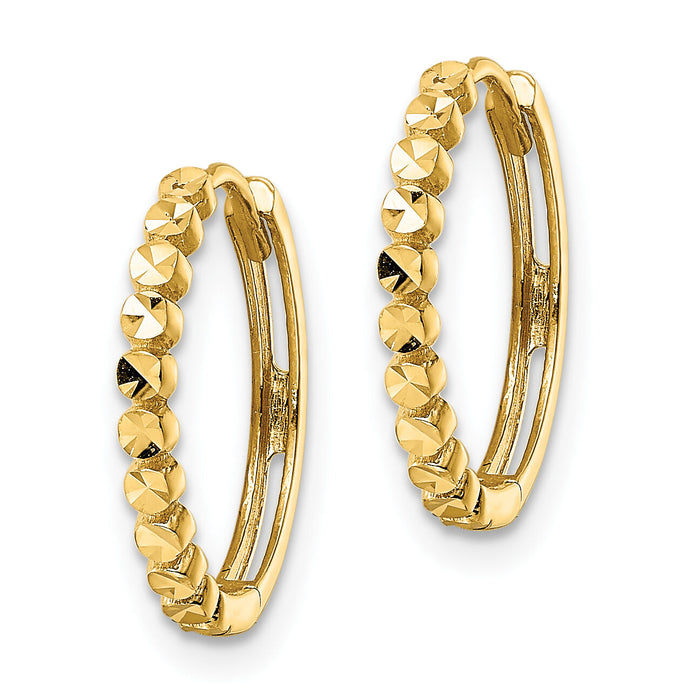14k Diamond-cut 2x16mm Hinged Hoop Earrings-TM812