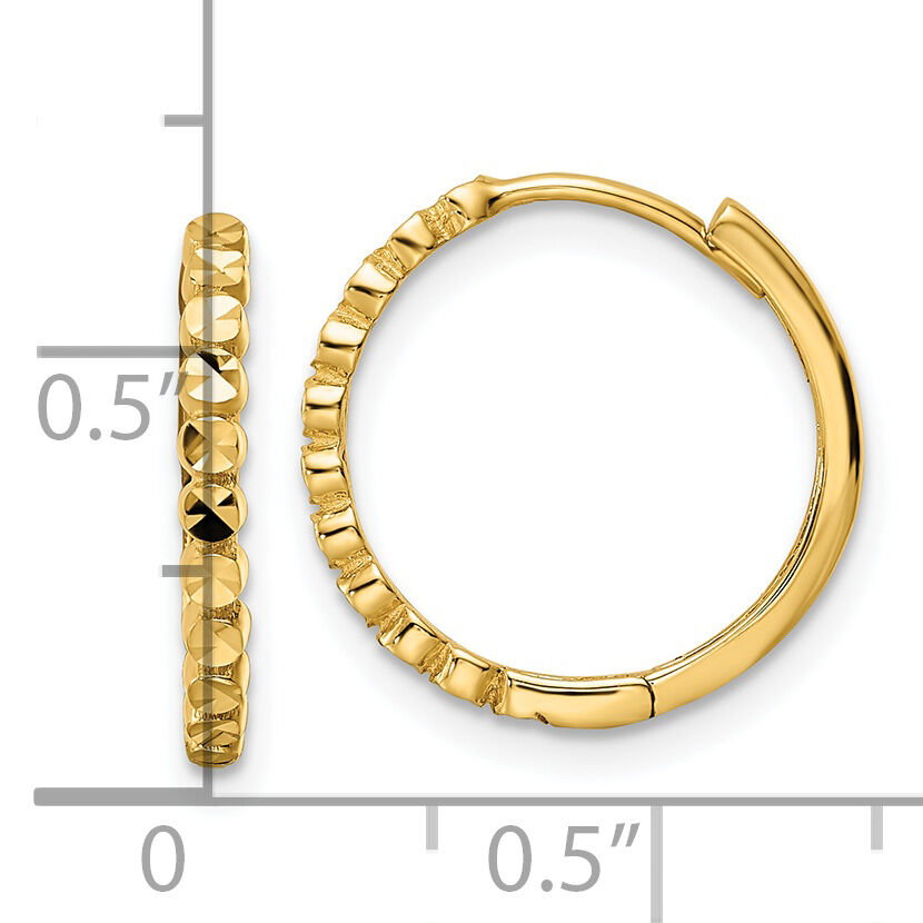 14k Diamond-cut 2x16mm Hinged Hoop Earrings-TM812