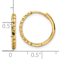 14k Diamond-cut 2x16mm Hinged Hoop Earrings-TM812