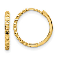 14k Diamond-cut 2x16mm Hinged Hoop Earrings-TM812