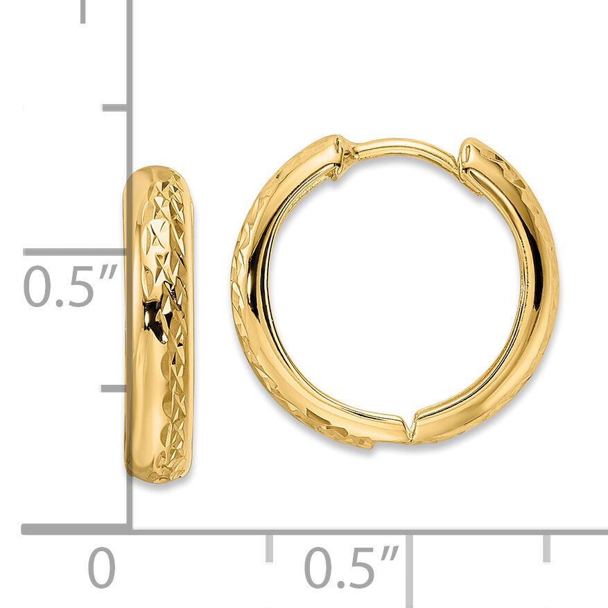 14k Polished Textured 3x15mm Hinged Hoop Earrings-TM813