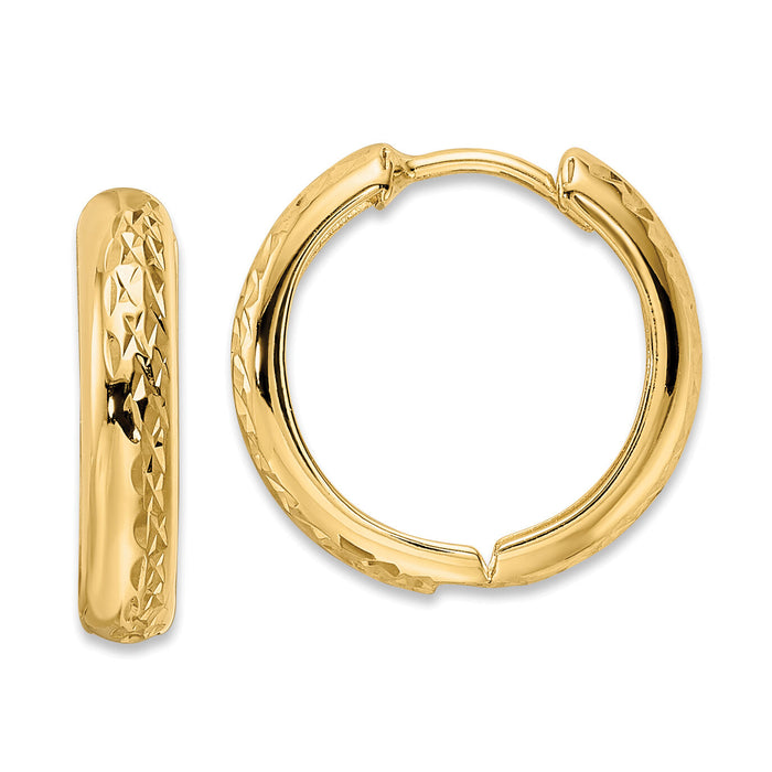 14k Polished Textured 3x15mm Hinged Hoop Earrings-TM813