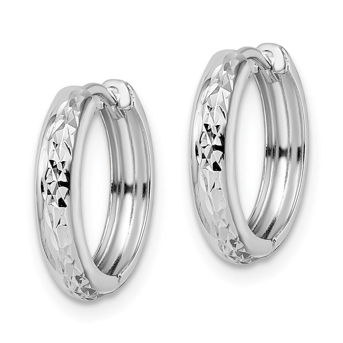 14k White Gold Polished Textured 3x15mm Hinged Hoop Earrings-TM813W