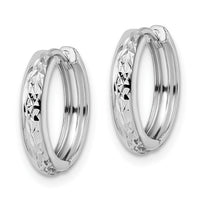 14k White Gold Polished Textured 3x15mm Hinged Hoop Earrings-TM813W