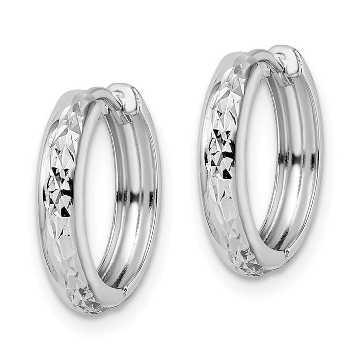 14k White Gold Polished Textured 3x15mm Hinged Hoop Earrings-TM813W