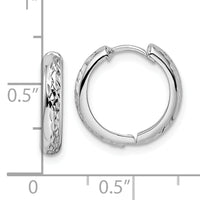 14k White Gold Polished Textured 3x15mm Hinged Hoop Earrings-TM813W