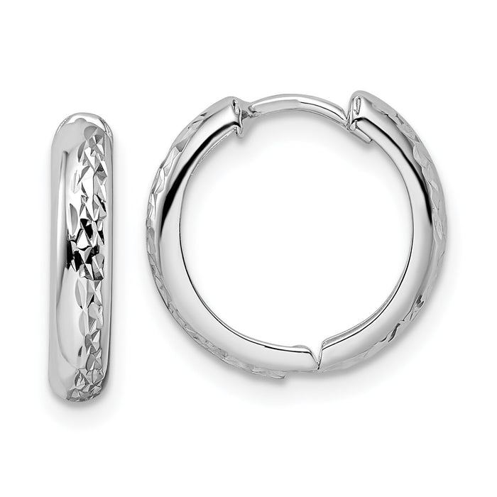 14k White Gold Polished Textured 3x15mm Hinged Hoop Earrings-TM813W