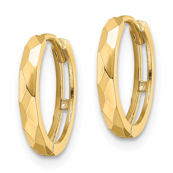 14k Polished Faceted 2x14mm Hinged Hoop Earrings-TM814