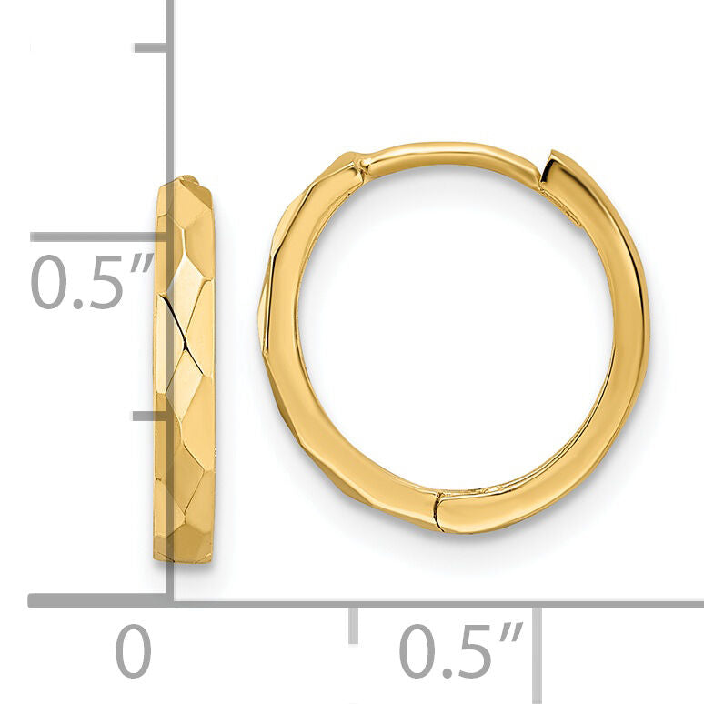 14k Polished Faceted 2x14mm Hinged Hoop Earrings-TM814