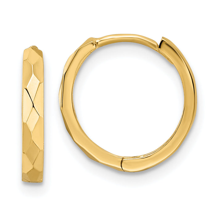 14k Polished Faceted 2x14mm Hinged Hoop Earrings-TM814