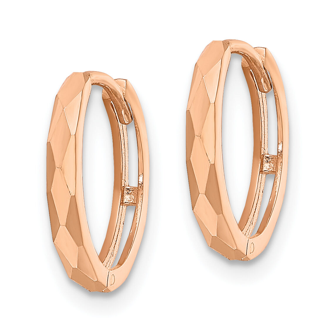 14k Rose Gold Polished Faceted 2x14mm Hinged Hoop Earrings-TM814R