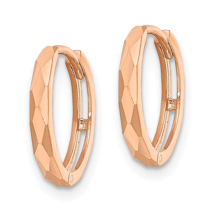 14k Rose Gold Polished Faceted 2x14mm Hinged Hoop Earrings-TM814R