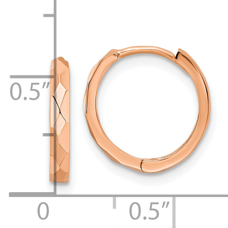 14k Rose Gold Polished Faceted 2x14mm Hinged Hoop Earrings-TM814R