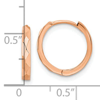 14k Rose Gold Polished Faceted 2x14mm Hinged Hoop Earrings-TM814R