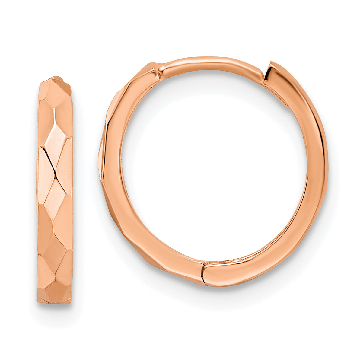 14k Rose Gold Polished Faceted 2x14mm Hinged Hoop Earrings-TM814R