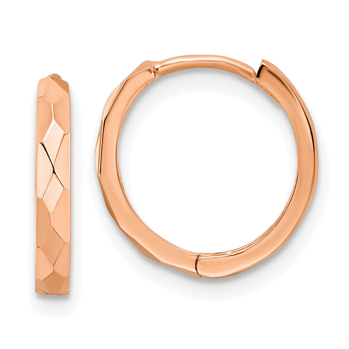 14k Rose Gold Polished Faceted 2x14mm Hinged Hoop Earrings-TM814R