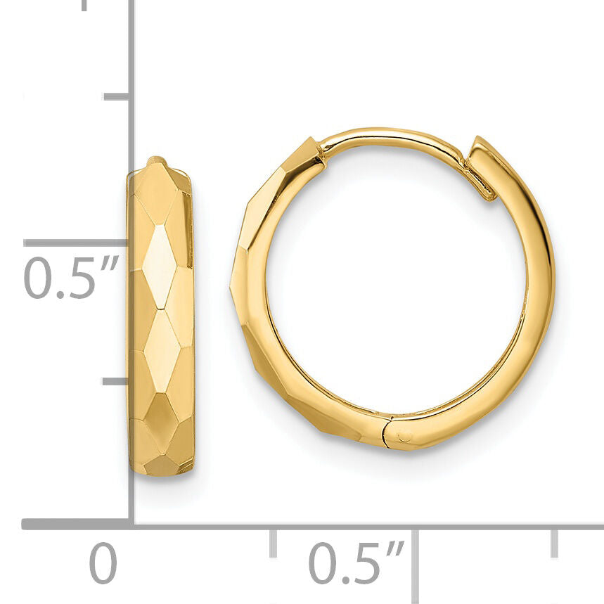 14k Polished Faceted 3x15mm Hinged Hoop Earrings-TM815