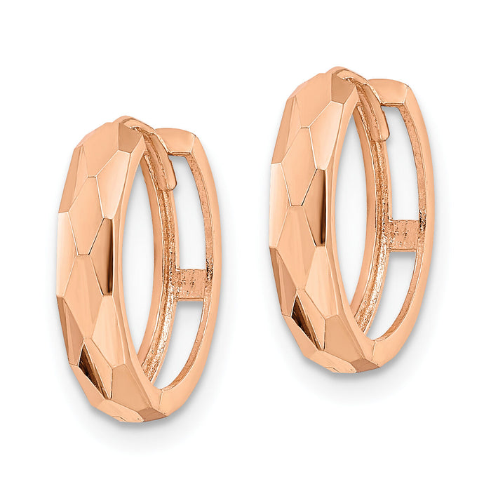 14k Rose Gold Polished Faceted 3x15mm Hinged Hoop Earrings-TM815R
